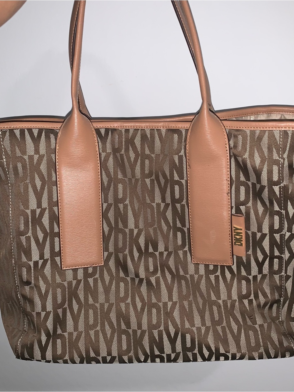 DKNY Brown Logo Tote Bag with Tan Trim